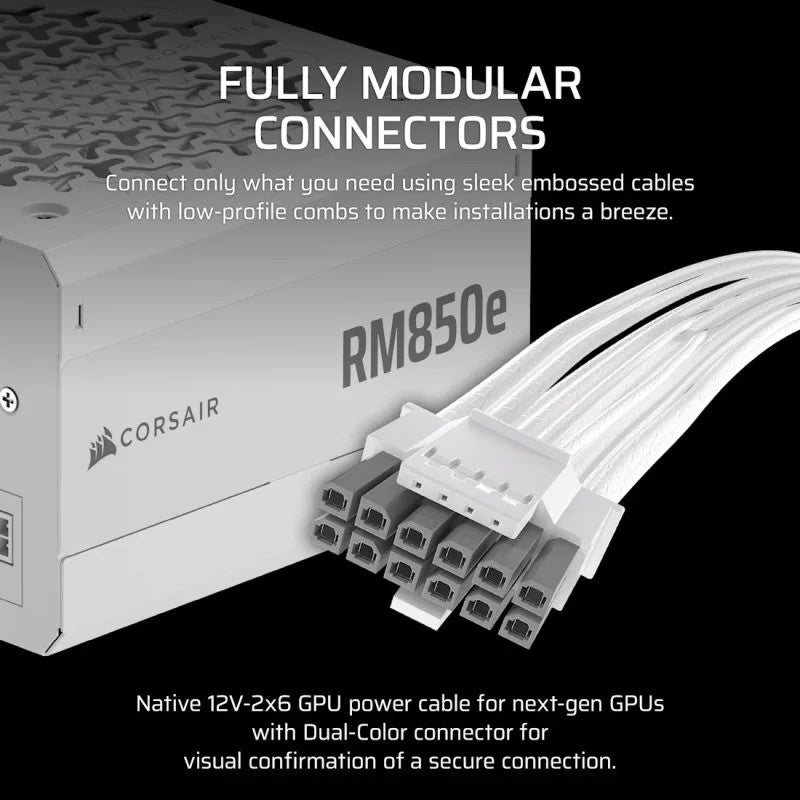 CORSAIR RMe White Series, RM850e White, 850 Watt, ATX 3.1 - vue 3