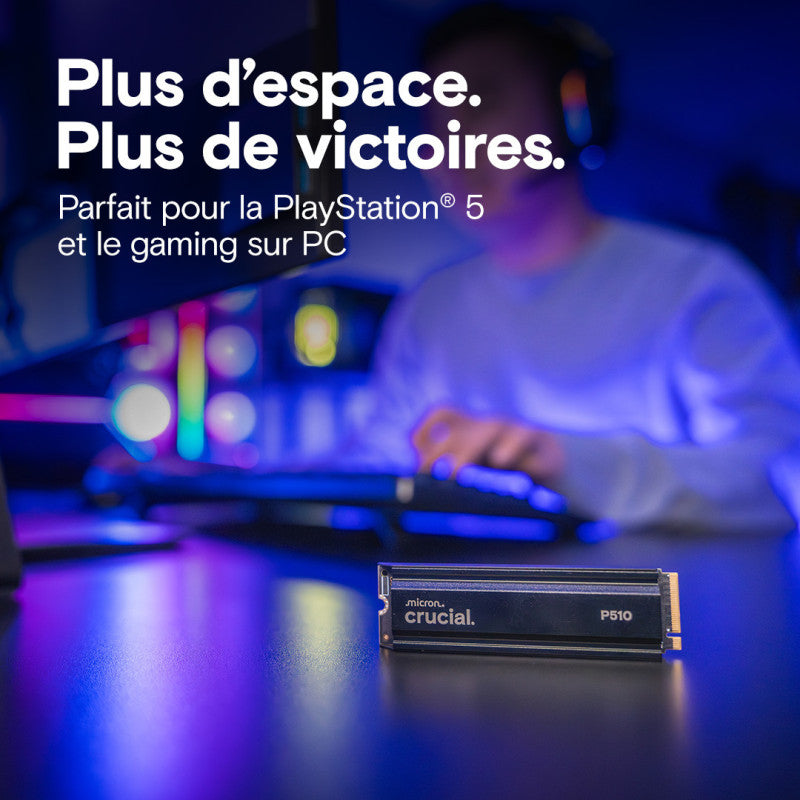 CRUCIAL P510 2TB PCIe Gen5 NVMe 2280 M.2 SSD with heatsink - vue 3