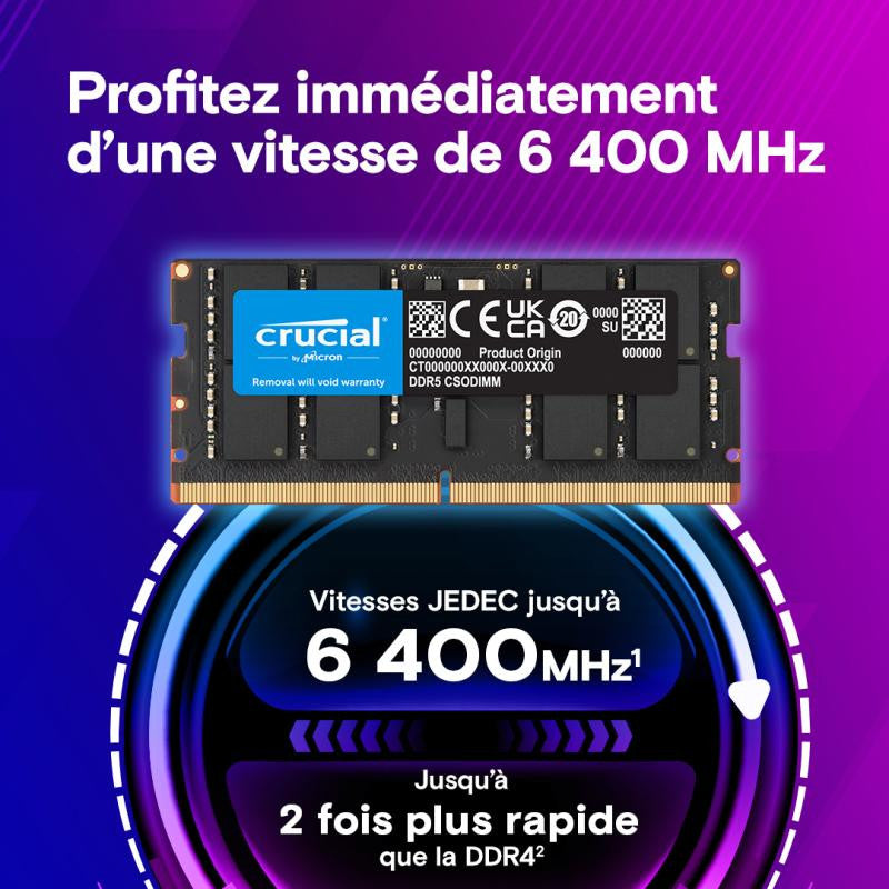 Crucial CT32G64C52CS5 module de mémoire 32 Go 1 x 32 Go DDR5 6400 MT/s 262-pin SO-DIMM - vue 2