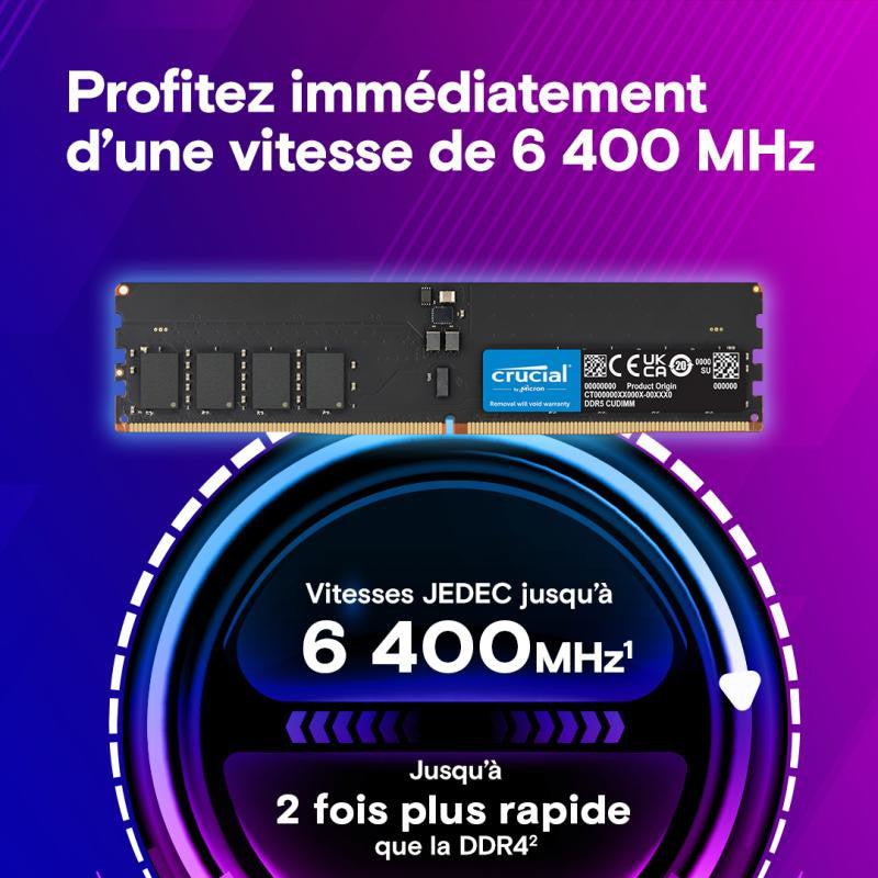 Crucial CT32G64C52CU5 module de mémoire 32 Go 1 x 32 Go DDR5 6400 MT/s 288-pin DIMM - vue 2
