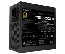 Alimentation GIGABYTE P850GM 850W 80 Gold, entièrement modulaire, avec câbles détachables, vue de l'avant.