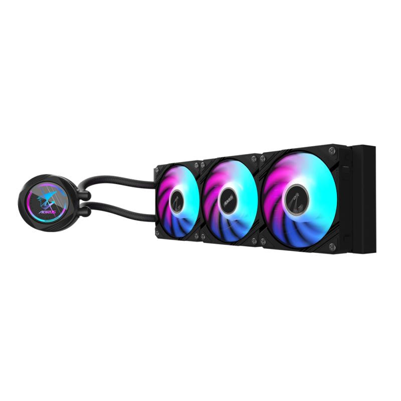 GIGABYTE AORUS WATERFORCE II 360 AIO Refroidisseur liquide pour processeur - 3x ventilateurs ARGB de 120 mm, mécanisme d'emboîtement, DAISY-CHAIN, compatible avec Intel LGA 1851 et AMD AM5 - vue 3