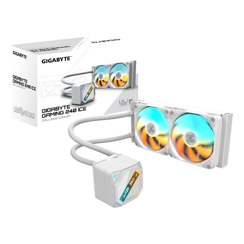 GIGABYTE GAMING 240 ICE Refroidisseur Liquide pour CPU - 2x120mm Ventilateurs ARGB, mécanisme d?emboîtement coulissant, DAISY-CHAIN, Compatible Intel LGA 1851 et AMD AM5