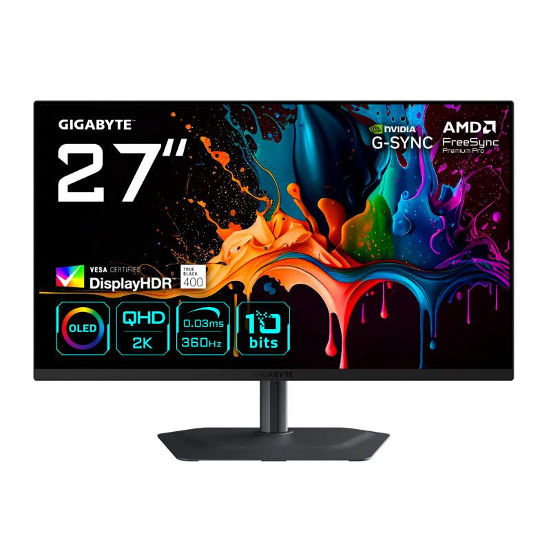 GIGABYTE MO27Q3 Moniteur Gaming OLED 27? QHD - 2560 x 1440, 360Hz, 0.03ms, 250 cd/m², G-Sync Compatible, FreeSync Premium Pro, Display HDR True Black 400, HDMI 2.1, DisplayPort 1.4