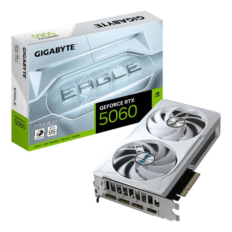 GIGABYTE GeForce RTX 5060 EAGLE OC ICE 8G Carte Graphique - 8GB GDDR7, 128bit, PCI-E 5.0, 2550 MHz Fréquence du c?ur, 3 x DisplayPort, 1 x HDMI, GV-N5060EAGLEOC ICE-8GD