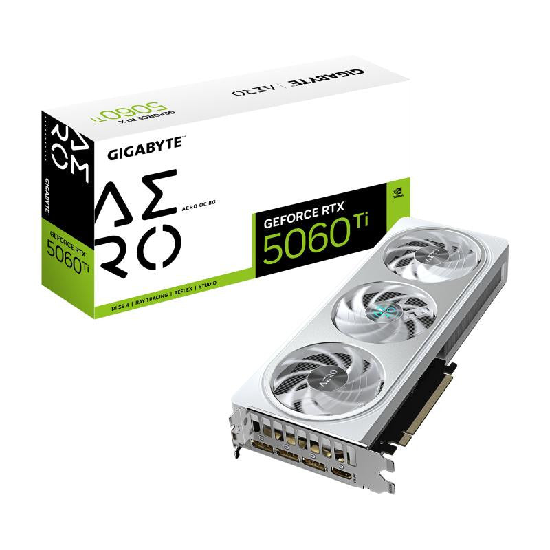 GIGABYTE GeForce RTX 5060 Ti AERO OC 8G Carte Graphique ? 8 Go GDDR7, 128 bits, PCI-E 5.0, 2647 MHz Fréquence du processeur, 3 x DisplayPort, 1 x HDMI, GV-N506TAERO OC-8GD