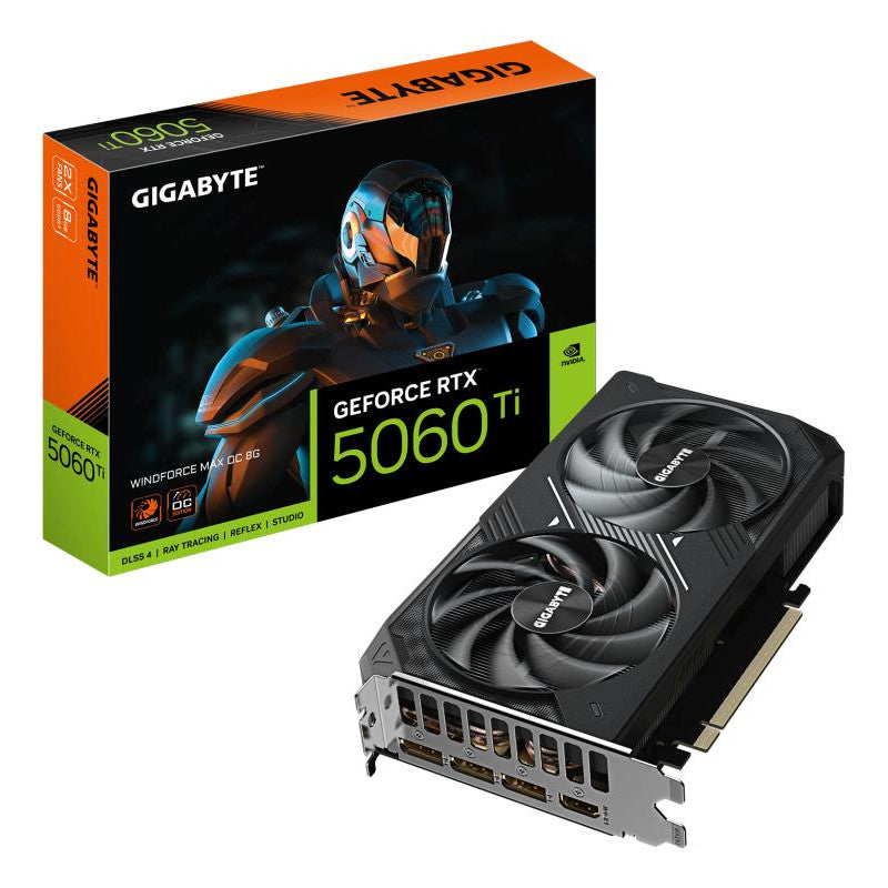 GIGABYTE GeForce RTX 5060 Ti WINDFORCE MAX OC 8G Carte Graphique 8 Go GDDR7, 128 bits, PCI-E 5.0, 2587 MHz Fréquence du processeur, 3 x DisplayPort, 1 x HDMI, NVIDIA DLSS 4, GV-N506TWF2MAX OC-8GD