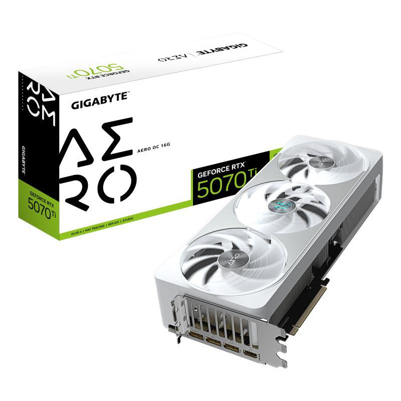 GIGABYTE GeForce RTX 5070 Ti AERO OC 16G Carte Graphique - 16 Go GDDR7, 256 bits, PCI-E 5.0, 2588 MHz Core Clock, 3 x DP 2.1a, 1 x HDMI 2.1b, NVIDIA DLSS 4, GV-N507TAERO OC-16GD