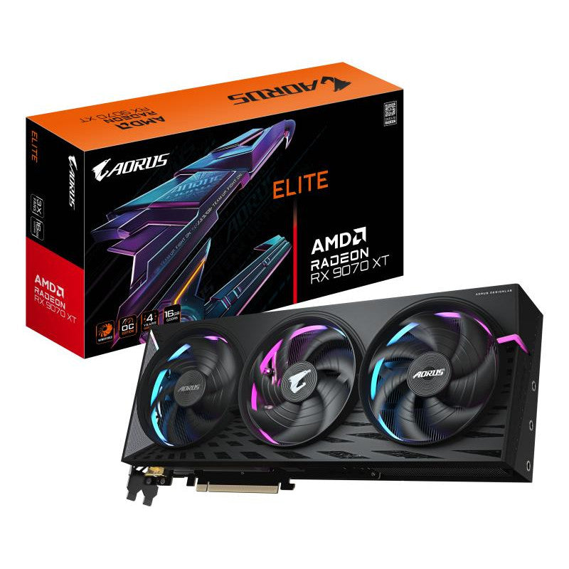 GIGABYTE AORUS Radeon RX 9070 XT ELITE 16G Carte Graphique - 16 Go GDDR6, 256 bits, PCI-E 5.0, 3100 MHz Fréquence du C?ur, 2 x DisplayPort, 2 x HDMI, GV-R9070XTAORUS E-16GD