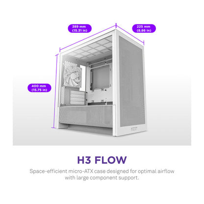 NZXT H3 Flow (2025) micro-ATX Mid-tower Case - All White Color - vue 2
