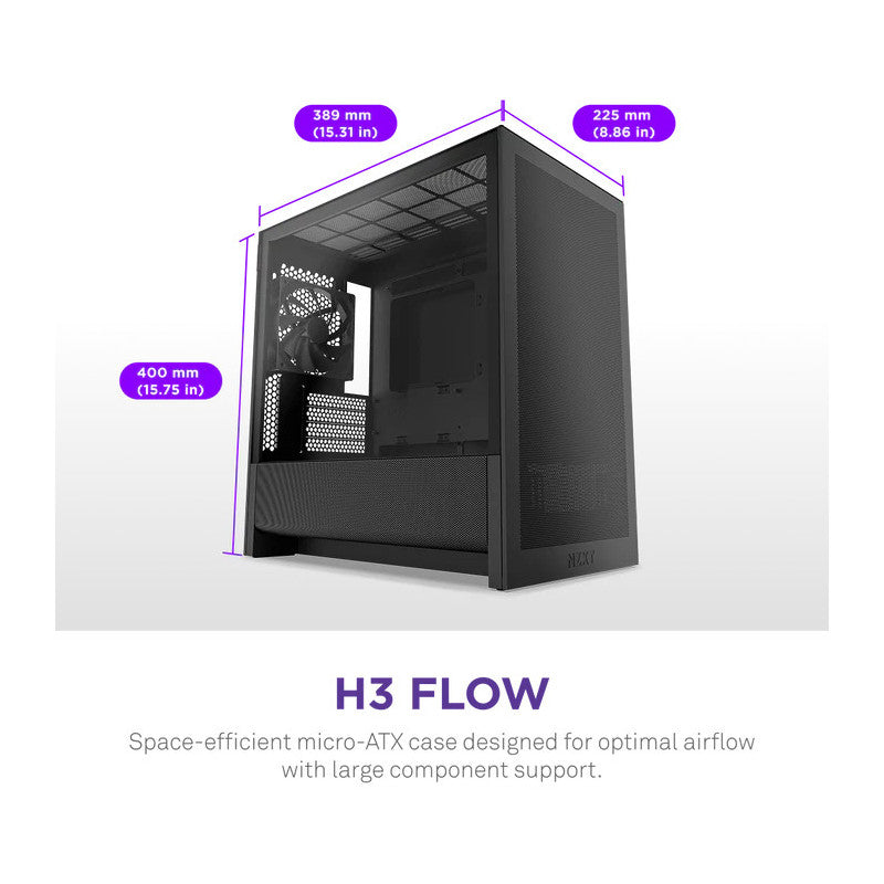NZXT H3 Flow micro-ATX Mid-tower Case - All Black Color - vue 2
